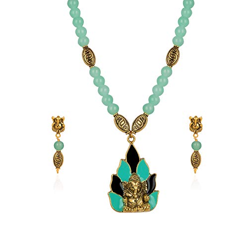JFL – Jewellery for Less Gold Plated Ganesha Collection Onyx Stone Necklace Set for Women