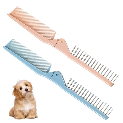 2 Pack Puppy Brush for Small Dogs Folding Dog Hair Grooming Brushes Dog Combs for Matting Hair Perfect Dematting Comb Tool for Shih Tzus, Yorkies, Maltipoos, and Small Breeds (Pink&Blue)