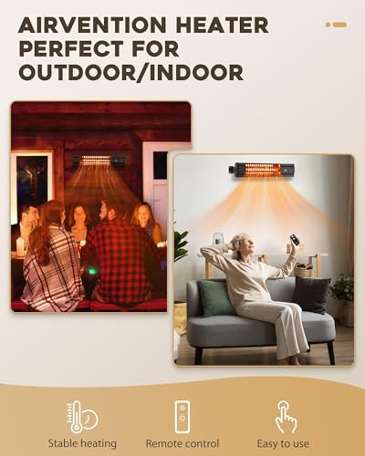 Airvention AI-H100 Outdoor Patio Heaters, 1500W Infrared Electric Wall Mounted Heater thumb #2