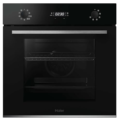 Haier HWOS2BFA2P5A - Forno multifunzione, pirolitico e idrolitico, capacità 70 l, 1 griglia e 1 vassoio Airfry. 9 funzioni, display con LED bianco, guida telescopica, 3 cristalli su porta, nero
