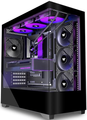 KEDIERS PC Gehäuse Vorinstallierter 4 × 120MM Schwarz Lüfter, ATX Mid Tower PC Gehäuse, Computergehäuse mit Panoramaaussicht Gehärtetes Glas Front Panel,Schwarz，P4
