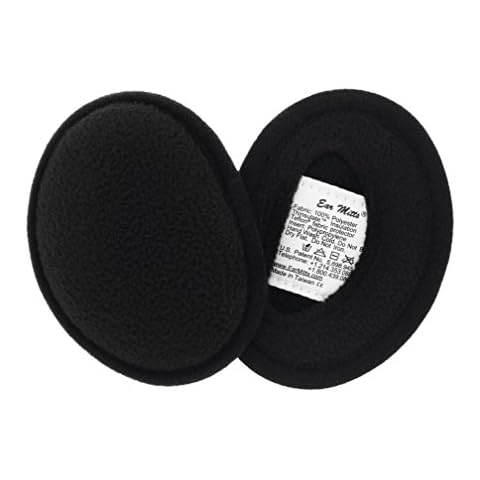 EAR MITTS Bandless Ear Muffs For Men & Women, Black Fleece Ear Warmers, Regular Cover