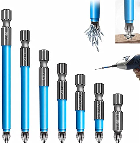Magnetic Anti-slip Drill Bit 7pcs Ph2 Bits Set, Anti Slip Electric Hex Shank Magnetic Screwdriver Drill Bit Set Drill Screw Driver Power Tools Kit (25mm-150mm)