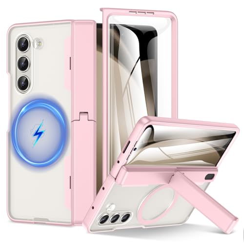 Coque Samsung Galaxy Z Fold 5 rose avec protection charnière et protège-écran