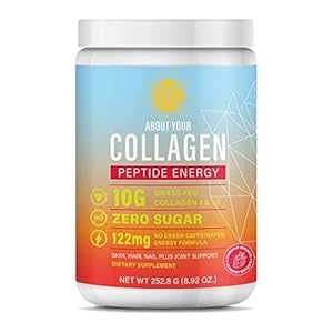 Peptide Energy Collagen Powder Hair, Nail, Skin, Type I & III,Caffeine for Energy, Vitamin C, Biotin, Hyaluronic Acid, Zero Sugar – 8.92 oz (Strawberry Margarita)