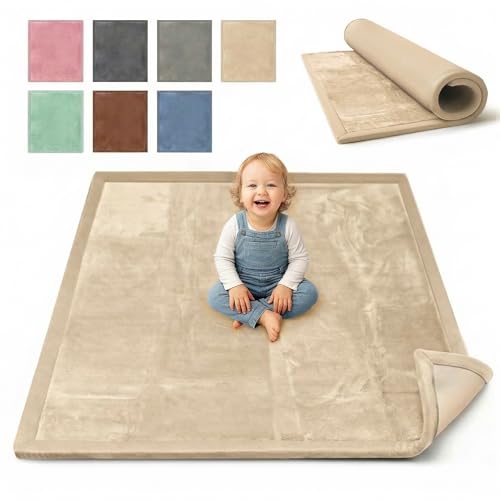 BabybeFun Krabbelmatte Baby - kuschelig weich - 3cm Dicke Spielmatte - schützt vor Stößen - Teppich Kinderzimmer 120x120cm - rutschfeste Schaumstoffmatte - Spielteppich Kinder - Krabbeldecke warm