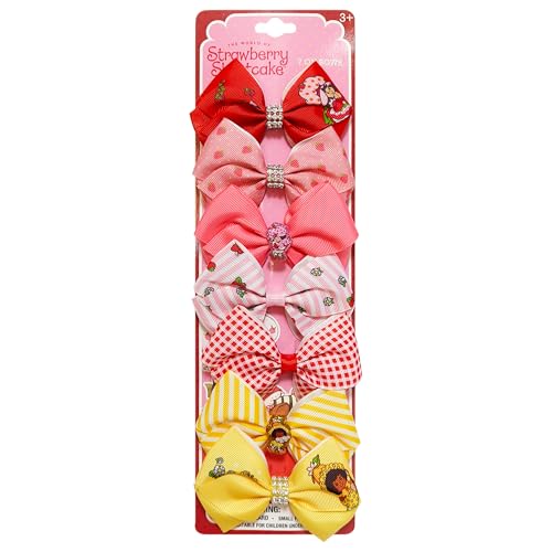 Image of LUV HER Licensed Girls Hair Bows - Strawberry Shortcake Themed Hair Accessories Gift Set, 7-Piece 4-Inch Bundle, Alligator Clips, Ages 3+