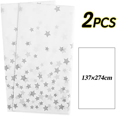 2 Pieces 54" x 106" Plastic Table Cloth Wipeable Star Tablecloth Waterproof Table Cover Easter EID Tablecloth for Outdoor Picnic Birthday Weddings Graduation Party Supply (Grey)