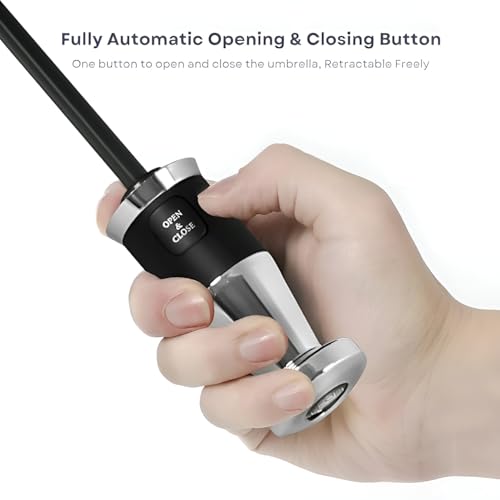 Image of GINOYA BROTEHRS Automatic Open & Close Umbrella with UV Protection - Large Windproof Stick & Compact Folding Travel Umbrella, Waterproof Heavy Duty Frame for Men & Women