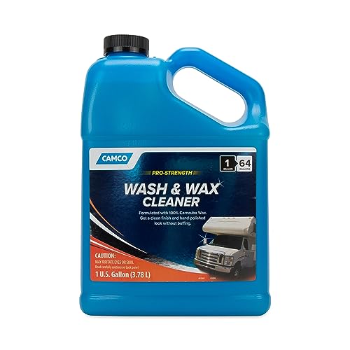 Camco Wash & Wax Cleaner for RVs, Trailers, and Vehicles - Contains 100% Carnauba Wax |Provides a Clean Shiny Finish Without Buffing| Waterproof Resistant Beading Action - 1 Gallon (40498) by Camco - Used condition - US$23.18