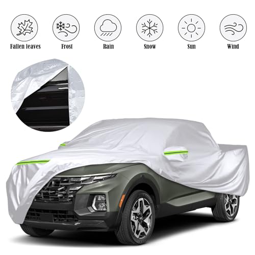 Image of Waterproof Car Covers Replace for 2021-2025 Hyundai Santa Cruz, 6 Layers Silver All Weather Custom-fit Car Cover with Zipper Door & Windproof Bands for Snow Rain Dust Hail Protection