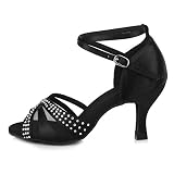 YKXLM Women Latin Dance Shoes Satin Rhinestone Ballroom Salsa Tango Professional Performance Practic