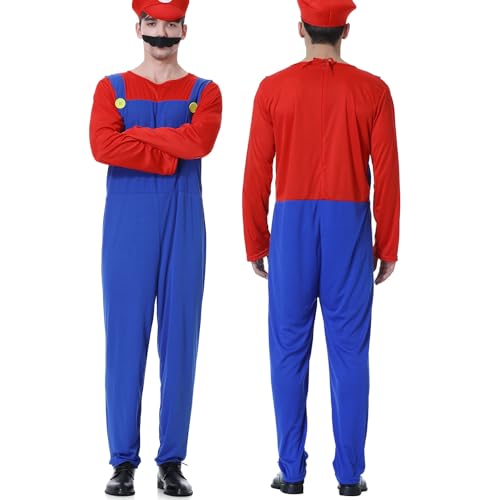 VISVIC Disfraz de Super Brothers Cosplay Costume, Halloween Carnaval Cosplay Traje Conjunto para Hombres Damas Niños Niñas, Cosplay Disfraces de Carnaval Fiesta, Hombre Rojo, S