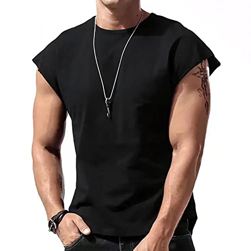 Rtrde Men Undershirts, Sleeveless Shirts For Sleeveless T Shirts Sleeveless Tee Shirts Men's Vest Casual Sleeveless Beach Retro Summer Solid Color Round Neck Sleeveless Vest & Tees Mens (3Xl, Black) #TOP7