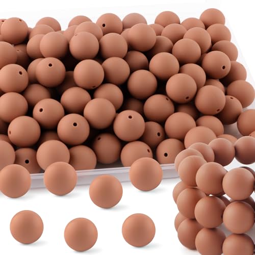 HHCFAST 65Pcs 19mm Silicone Beads for Keychain Making Bracelet Necklace, Bulk Round Silicone Beads for Pens（Camel）