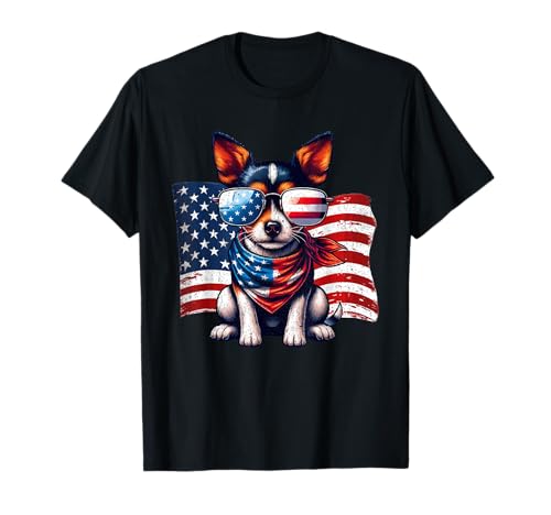 Toy Fox Terrier USA Flag Sunglasses Patriotic Pets Vintage T-Shirt