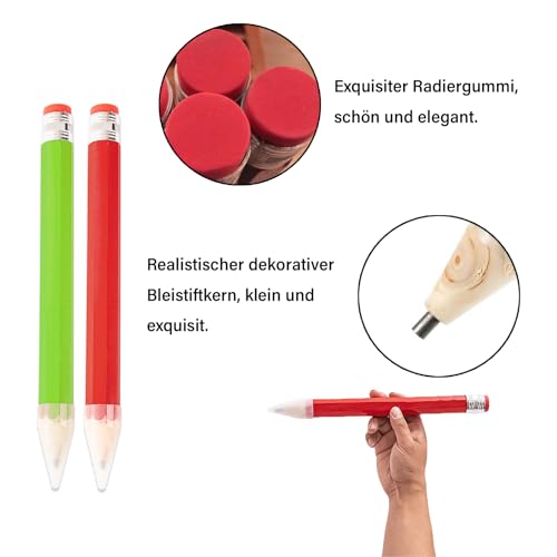 Billowvolve 2pcs Hölzerne Riesen Bleistift Jumbo Bleistifte Übergroße Spielzeugbleistift mit Kappe und Radiergummi 34CM für Kinder, Schule, Zuhause, Büro