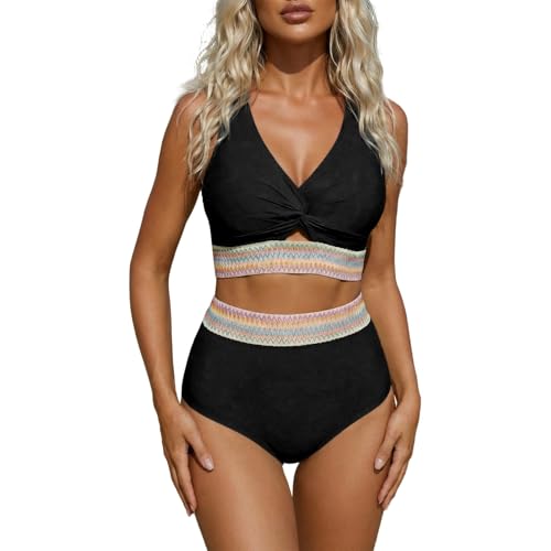 Bikini haute taille push-up pour femme, maillot de bain 2 pièces réglable