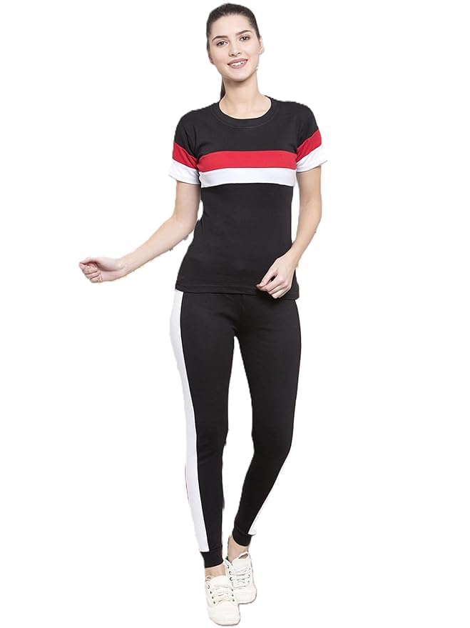 Women's Cotton Blend Solid Tracksuit Set with Round Neck Half Sleeve Straight Length Relagur Fit and Drawstring Closure Pant-image-8