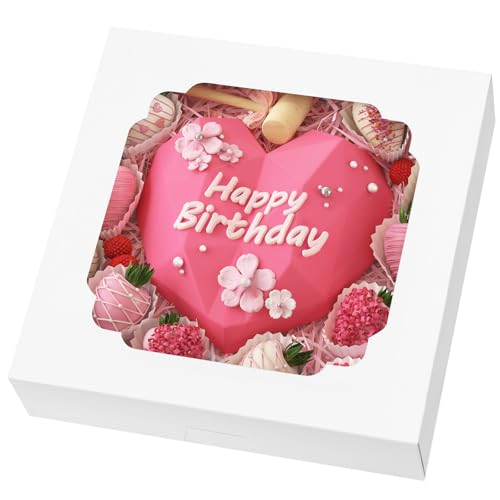 El Mejor Listado de Cajas para tartas los mejores 10. 49 Moretoes - 45 cajas para tartas de 25.4 x 25.4 x 6.35 cm, cajas de panadería blancas con ventana para el día de San Valentín para pasteles, fresas, chocolate, pasteles,...