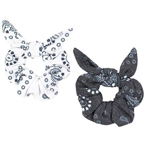 Maven Thread 2 Count Hair Scrunchies Elastic Hair Bands Scrunchy Hair Ties Accessories for Women or Girls Black and White BANDANA B&W Set