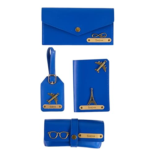 Image of AICA Personalised Name & Charm Womens Leather Combo Gift Set (RoyalBlue) | Gifts for Women| Customised Gift Hamper for Woman