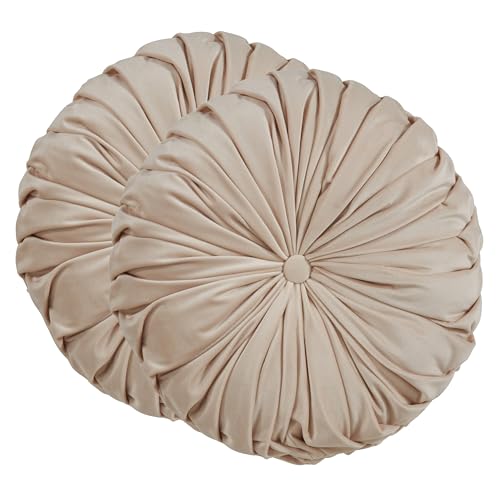 SARO LIFESTYLE Round Velvet Pintucked Poly Filled Throw Pillow (Set of 2)