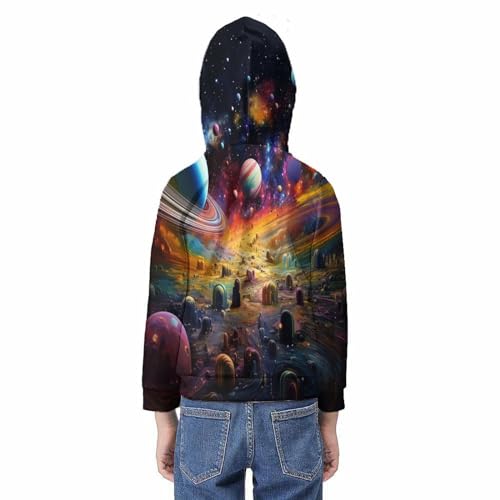 Sweat à capuche 3D planète ado pull chaud hiver fille garçon