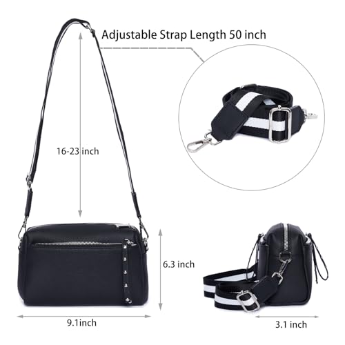 Genuine Leather Crossbody Bags for Women Small Triple Zip Bag Black Shoulder Bags2