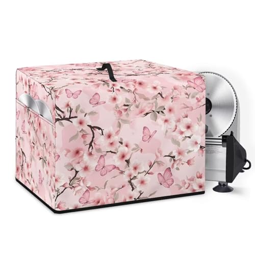 Hudotybom Meat Slicer CoverButterfly Floral Food Slicer Cover with Storage Pockets and Top Handle Dustproof Kitchen Appliance Cover Easy to Clean KItchen Decorations