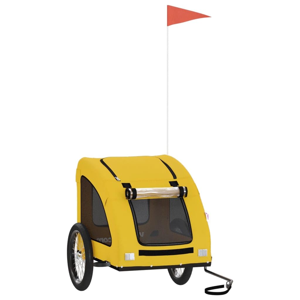 vidaXL Pet Bike Trailer, Pet Cart Carrier for Small Dogs, Dog Bike Trailer with Flag, Dog Bicycle Wagon Cargo Bike Cart, Yellow Oxford Fabric and Iron