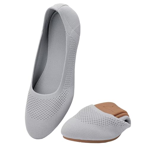 Image of poemlady Women's Ballet Flat Shoes Dress Shoes Knit Round Toe Slip On Ballerina Walking Flats Shoes for Woman Low Wedge Casual