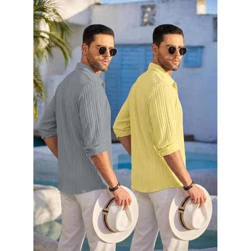 Image of FINIVO FASHION Men's Cotton Blend Shirt Set Lightweight, Full Sleeves, Plain Texture, Button Closure, Summer Ready (Pack of 2)
