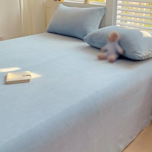 Homxi Sábana Encimera Grande con 2 Fundas de Almohada,160 x 230 CM,Funda Colchón de Matrimonio Terciopelo de Leche Color Sólido Sábana Cama Verano Azul Claro