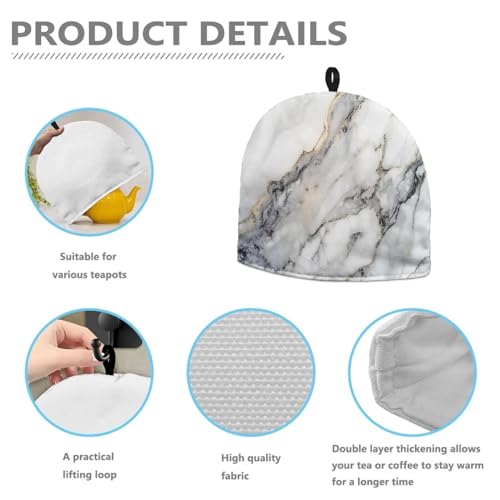 Image of Tea Pot Cozy for Teapot Insulated Tea Pot Cozies Tea Kettle Quilt Keeping Warm Dust Proof Teapot Cover for Home Kitchen Tea Party Decorative Accessories, White Grey Marble