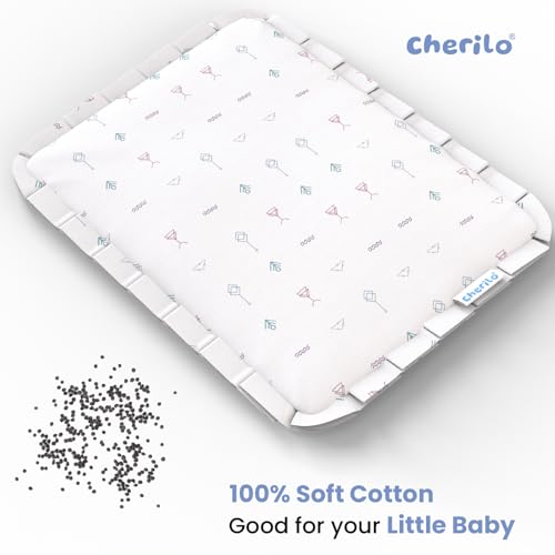 Image of Cherilo Mustard Seed Baby Comfort Cushion | Adjustable Filling | Soft Cotton Cover | 28 x 21.5 x 2 cm - White Abstract Pattern