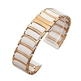 SKPVPOKOYL Cinturino for orologio in acciaio inossidabile ceramico Design a sgancio rapido Chiusura pieghevole Cinturino di ricambio elegante unisex(White rose gold,20mm)