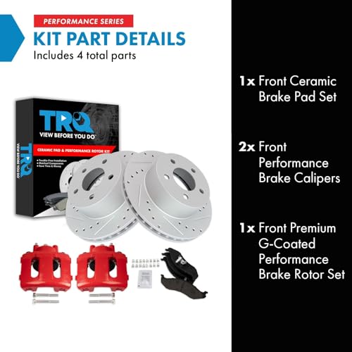 Image of TRQ Performance Front Brake Pad and Rotor Set Ceramic Coated Drilled