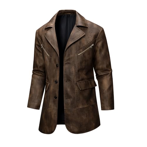 Cambkatl Men's Vintage Distressed Washed PU Faux Leather Jackets Single Breasted Blazers Sports Coats Trendy Outerwear2