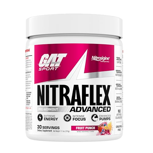 GAT - NITRAFLEX - Testosterone Boosting Powder, Increases Blood Flow, Boosts Strength and Energy, Improves Exercise Performance, Creatine-Free (Fruit Punch,...