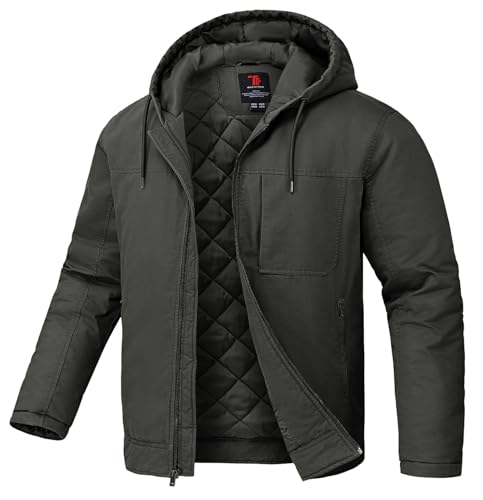 TBMPOY Men's Winter Work Jackets Hooded Quilted Lined Workwear Cotton Active Coats