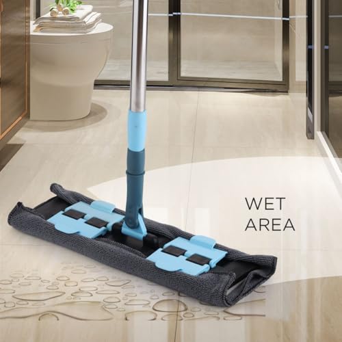 Image of Homeor Multi-Purpose Microfiber Flat Mop with 1 Extra Refill for Dry & Wet Cleaning, 360 Degree Rotating Head and Telescopic Handle, Suitable for Floor, Glass, Ceiling and Walls, 14 Inch, Blue