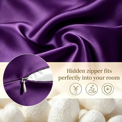 Mulberry Silk Pillowcase with Hidden Zipper,Standard Size Purple - image 4