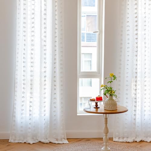 Cortinas transparentes blancas de poliester premium con caida elegante de 132x160 6