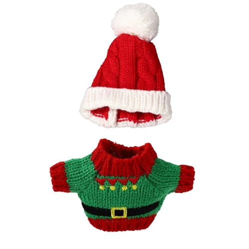 Sinbana - Christmas Santa Claus Outfit Set for Dolls, Fabric Christmas Hat & Sweater Accessories for 15-17cm/6-6.7in Dolls (Red & Green) - -12%