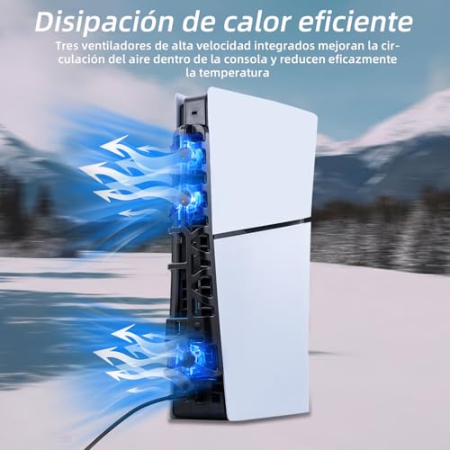 Mcbazel Ventilador de Refrigeración para PS5 Slim, Luz RGB y 3 Enfriadores, Disipación de Calor Rápida, Control de Temperatura/Enfriamiento Constante Compatible con Playstation 5 (No para PS5/Pro) - imagen 4