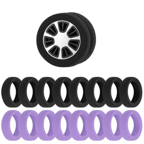 Image of 16 Pack Luggage Wheel Protection Cover, Wear Resistant Anti Noise Silicone Protector Cover for 2-3 inch Spinner Wheel for Suitcase Chairs Caster Travel, Black /Purple