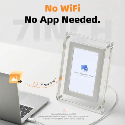 Image of 7 Inch Digital Picture Frame, 8GB Acrylic Video Picture Frame with Sound and Loop Playback, No WiFi or App Needed, Desktop Photo Display Gift for Family, Couples, Pets and Home Decor