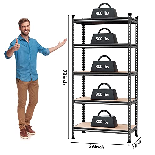 Workpro 5-Tier Metal Storage Shelving Unit, 36”W X 18”D X 72”H, Adjustable Storage Rack Heavy Duty Shelf With Particle Board, 4000 Lbs Load Capacity (Total) For Garage Warehouse, Black/Silver #TOP2