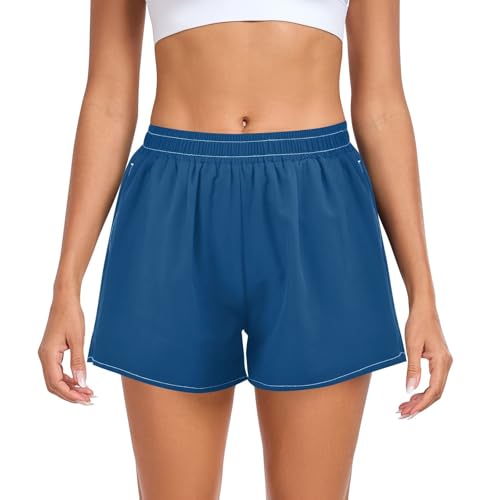 Prussian Blue Women's Athletic Shorts Loose&Comfy Teens Running Shorts for Biking Surfing Vacation Swim Party Short de Algodon para Mujer L